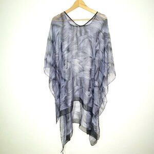NWT Catherines Sheer Poncho Black White Wave Pattern Beach Coverup Swim OS Plus